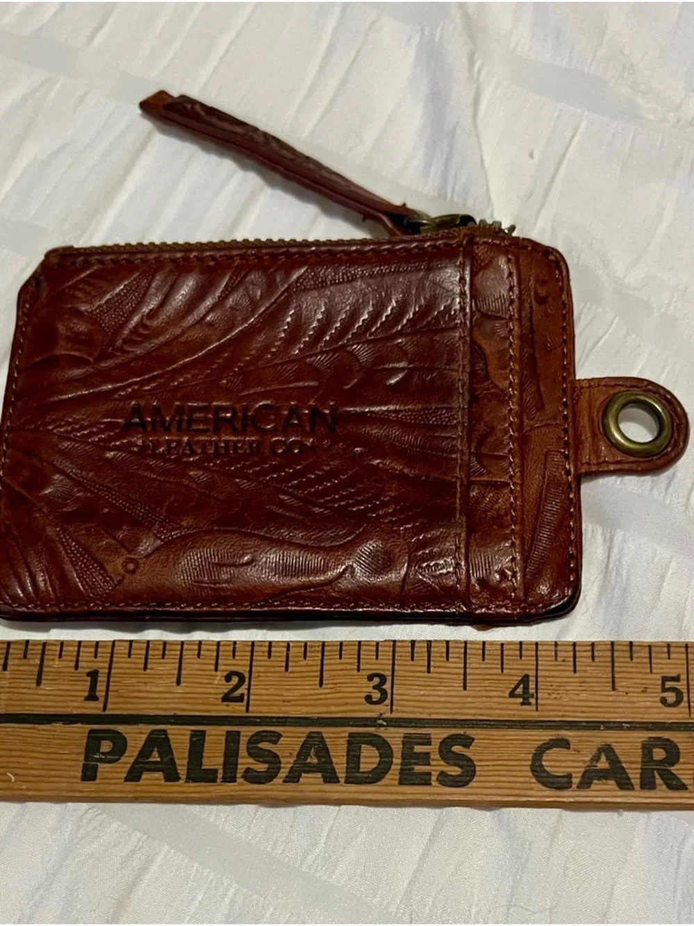 American West Brown Tooled Leather Zipper Card Holder Wallet - Picture 2 of 6